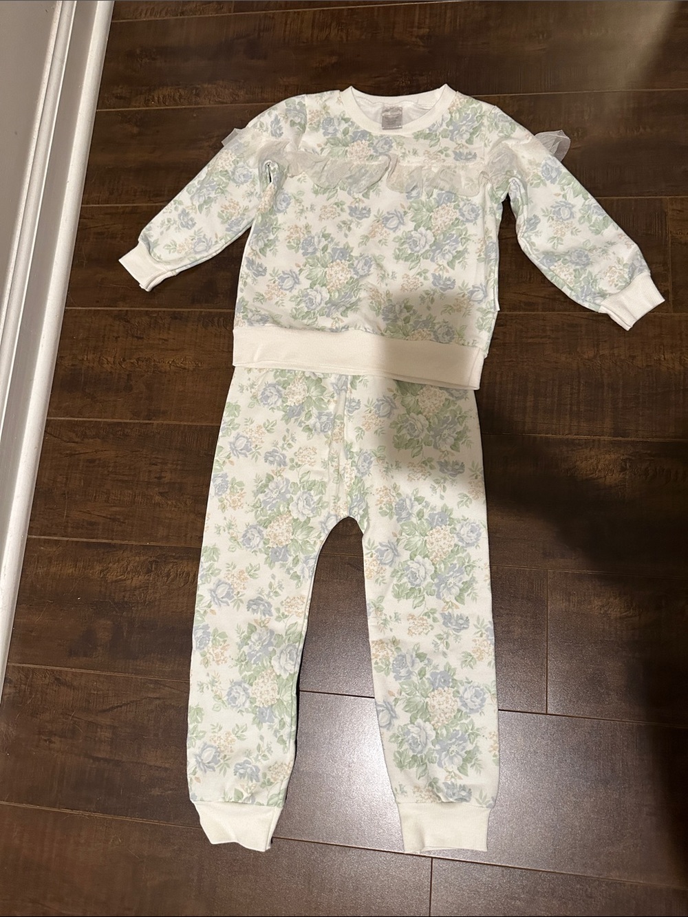Floral Toddler Two-Piece Lounge Set - Pastel Green & Blue